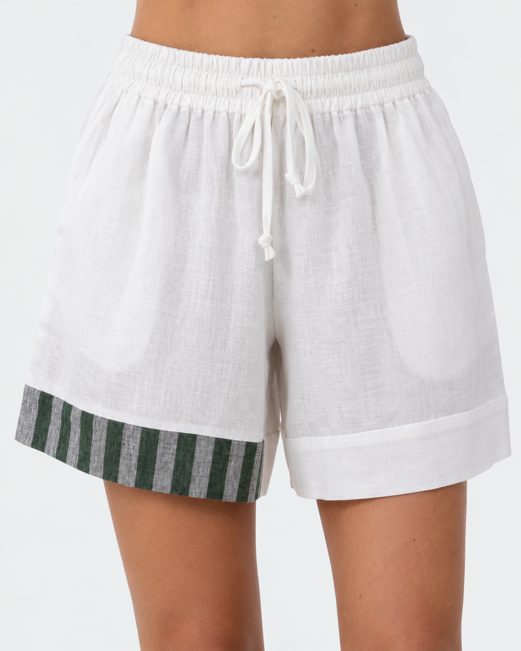 Celeste Short Pants (Forest Green & Silver Stripes Accent)