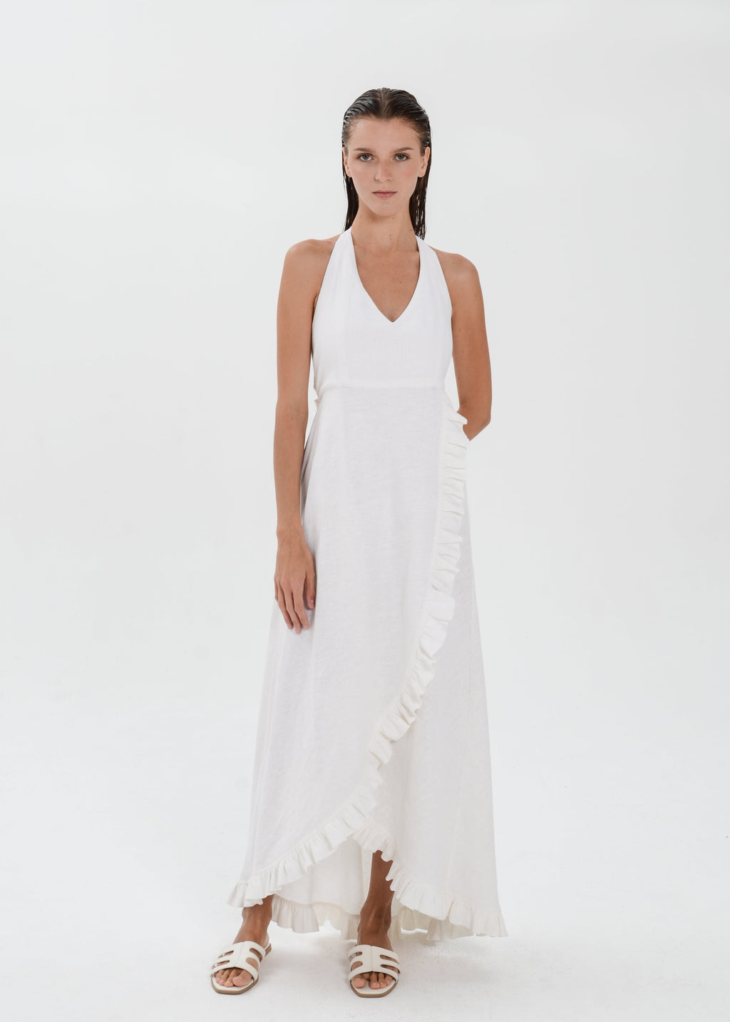 The Essence Linen Dress -  Sleevesless with Ruffle Detail
