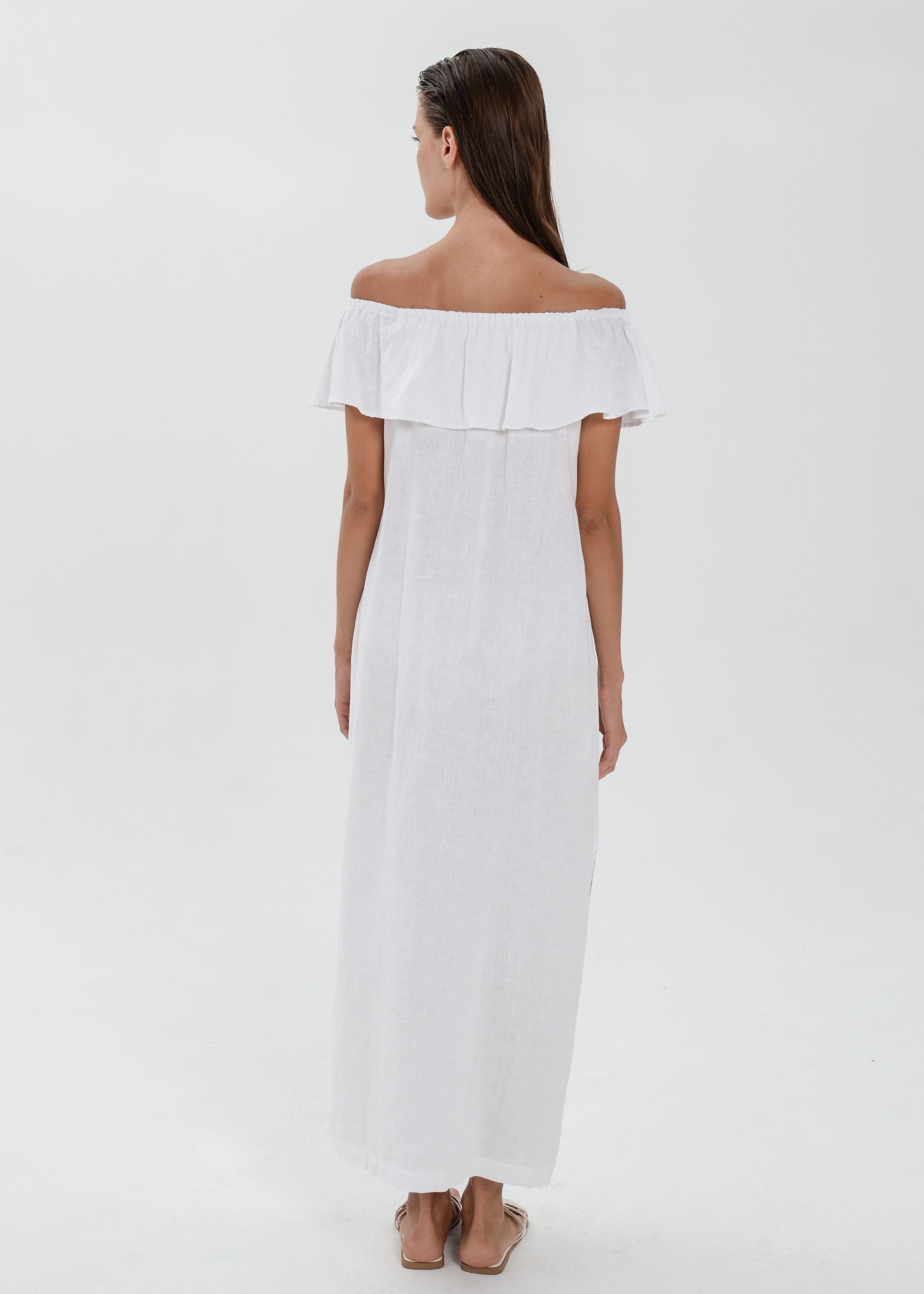 Essence Linen Dress -  Off Shoulder with Ruffle Detail