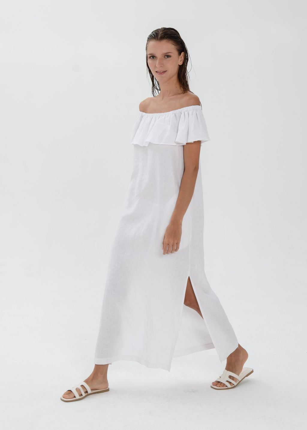 Essence Linen Dress -  Off Shoulder with Ruffle Detail