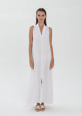 The Essence Linen Dress -  Sleeveless Long Dress with Front Slit