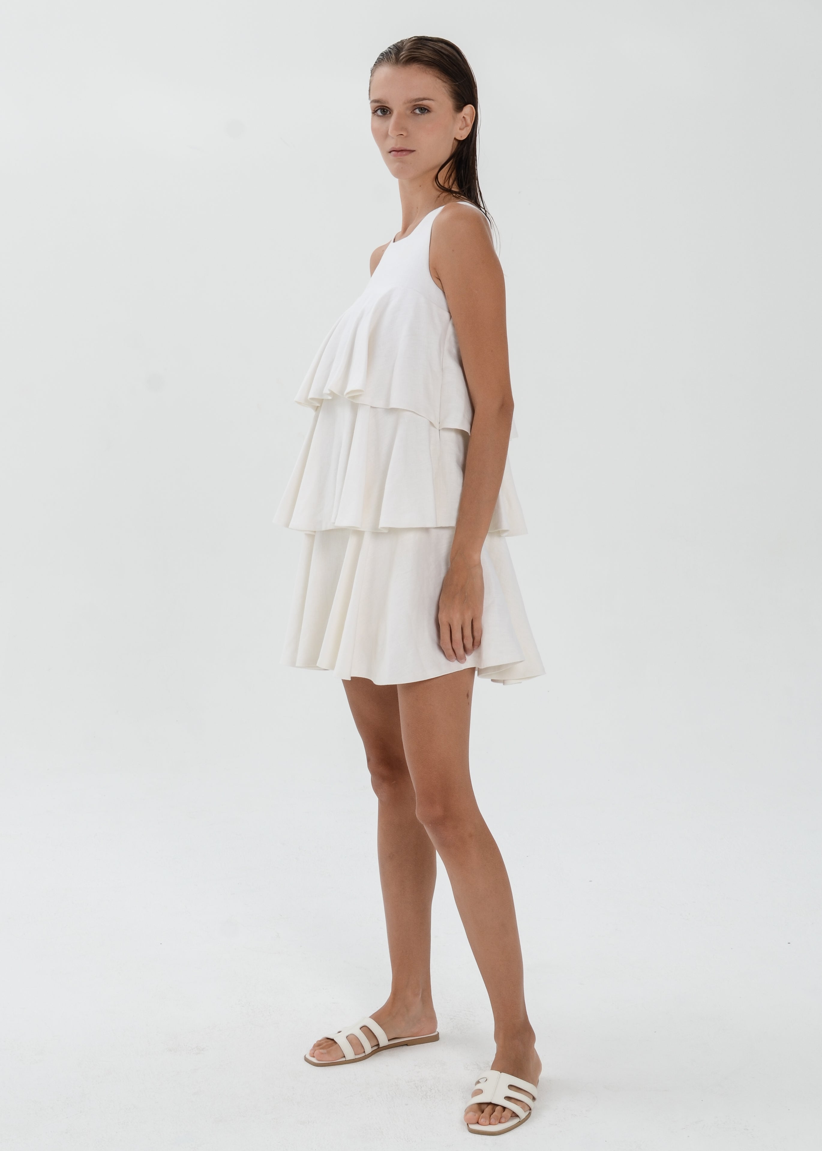 The Essence Linen Dress -  Tiered Ruffle Dress