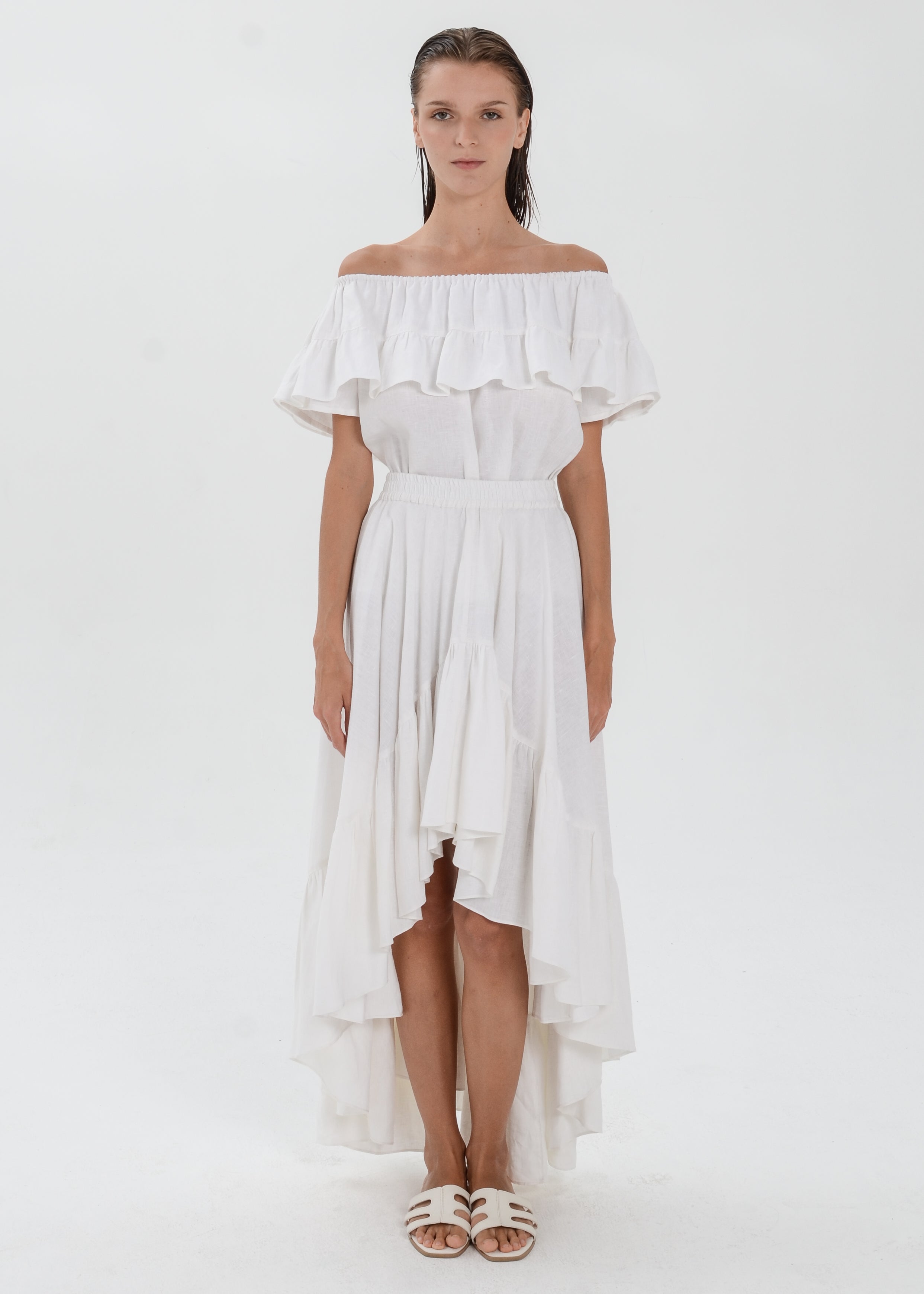 Flo Linen Top - Ruffle Off Shoulder Blouse