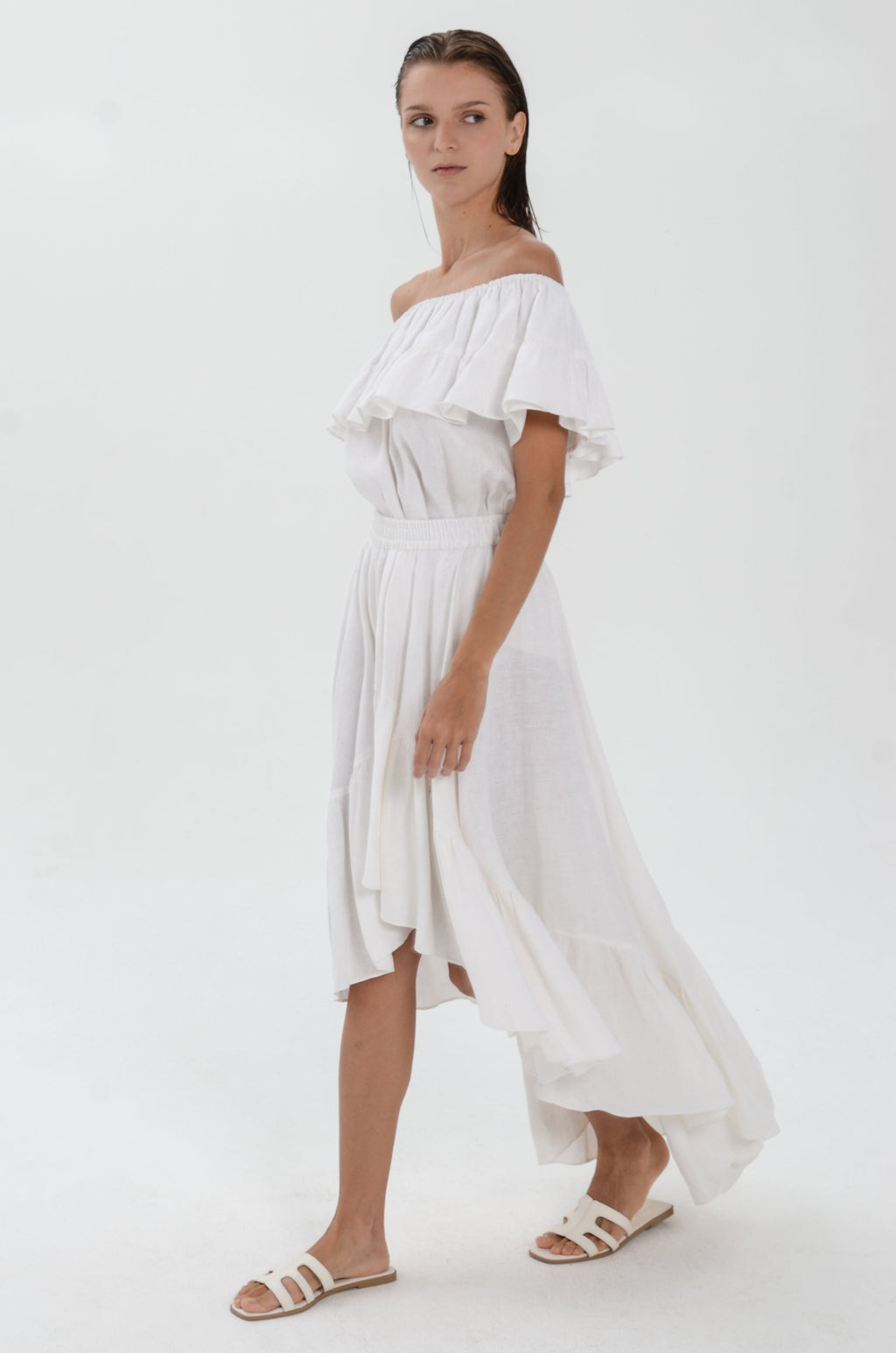 Flo Linen Top - Ruffle Off Shoulder Blouse