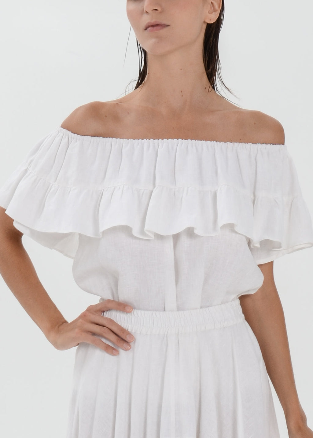 Flo Linen Top - Ruffle Off Shoulder Blouse