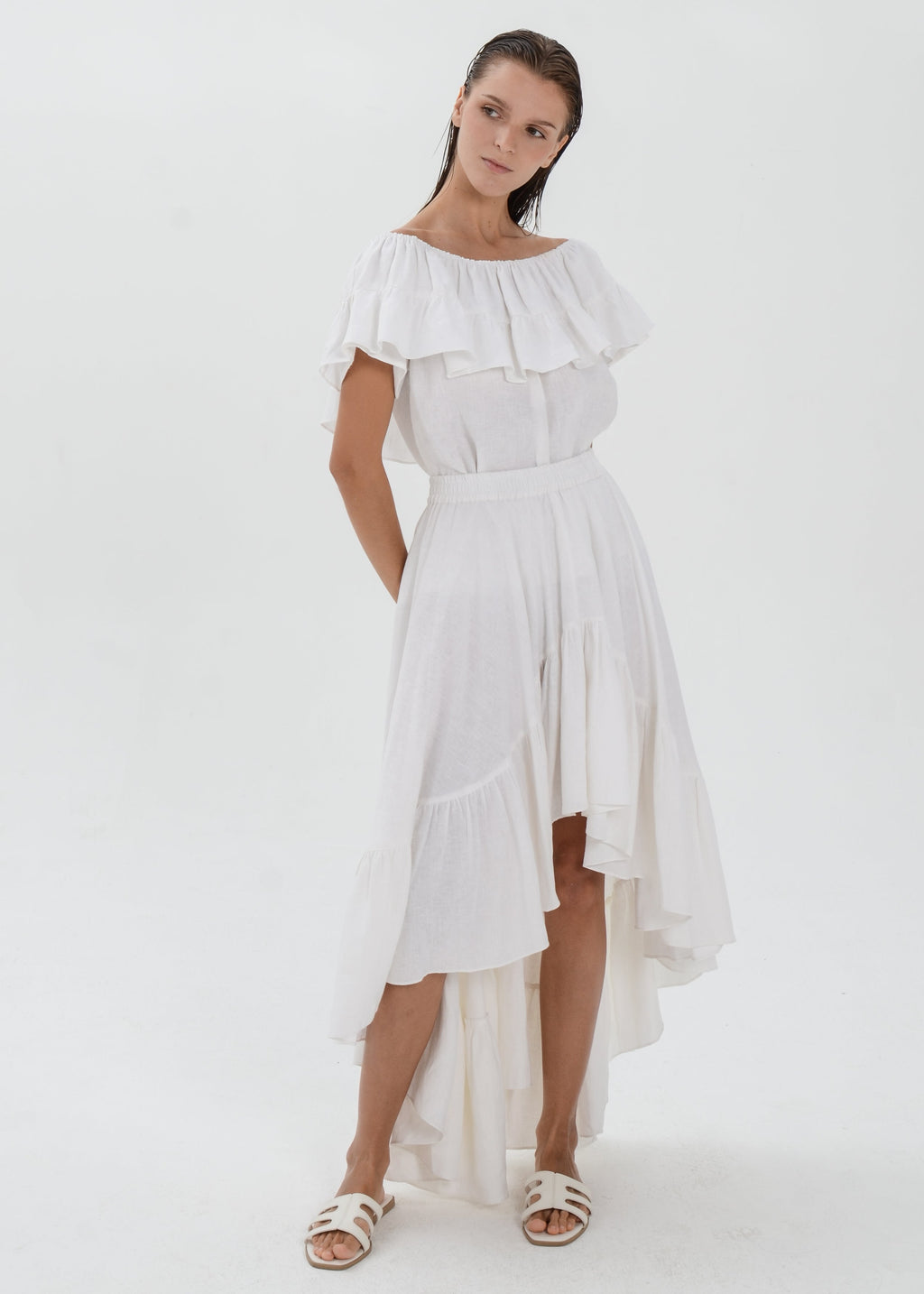 Flo Linen Top - Ruffle Off Shoulder Blouse