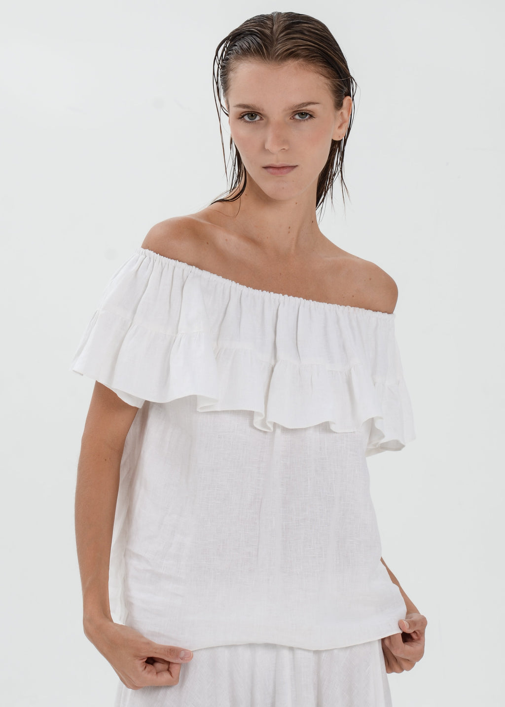 Flo Linen Top - Ruffle Off Shoulder Blouse