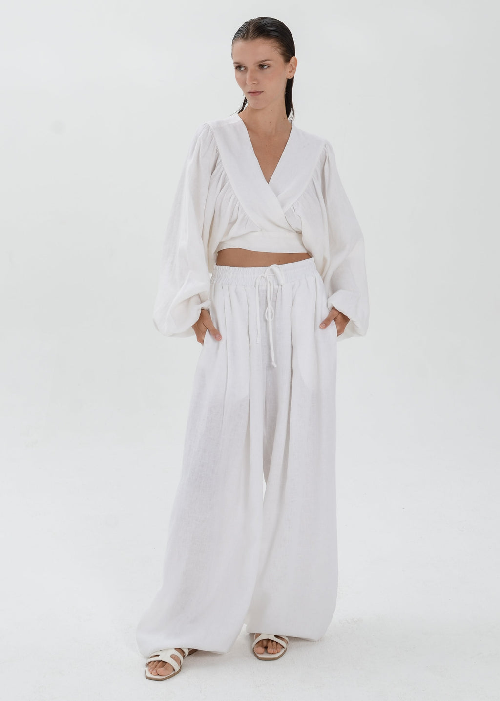 The Essence Linen Set - Bubble Pants and Long Sleeves Jacket