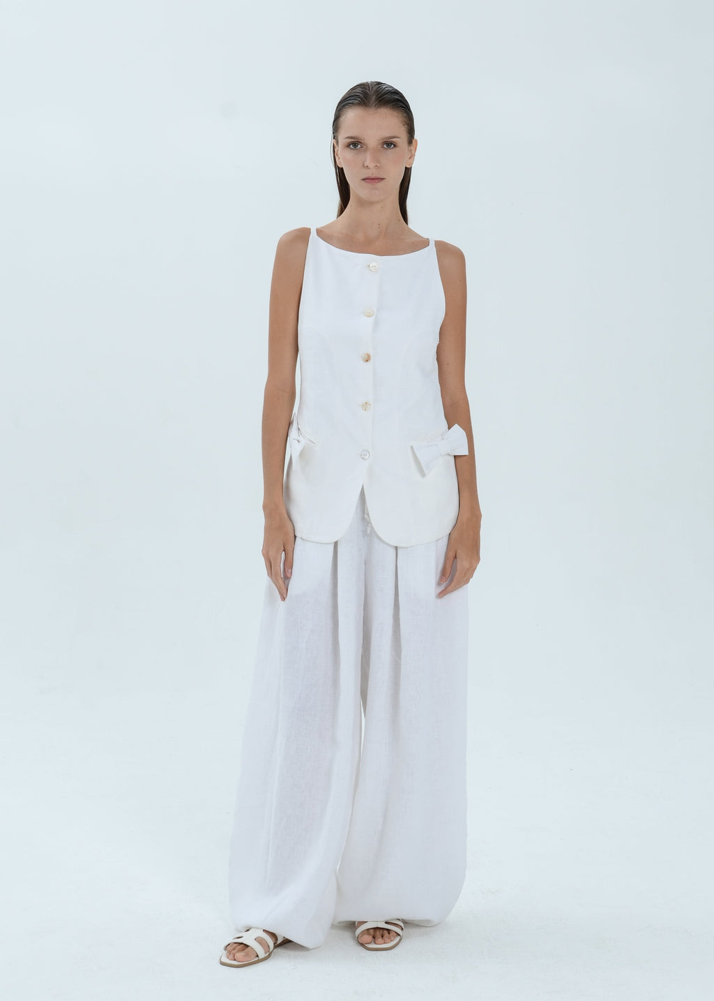 Bella Linen Top - Ribbon Pocket Vest