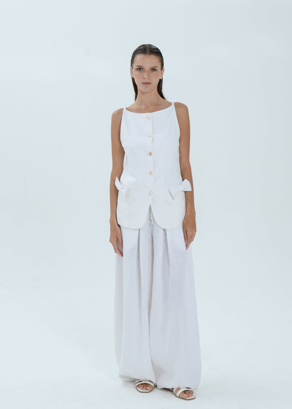 Bella Linen Top - Ribbon Pocket Vest