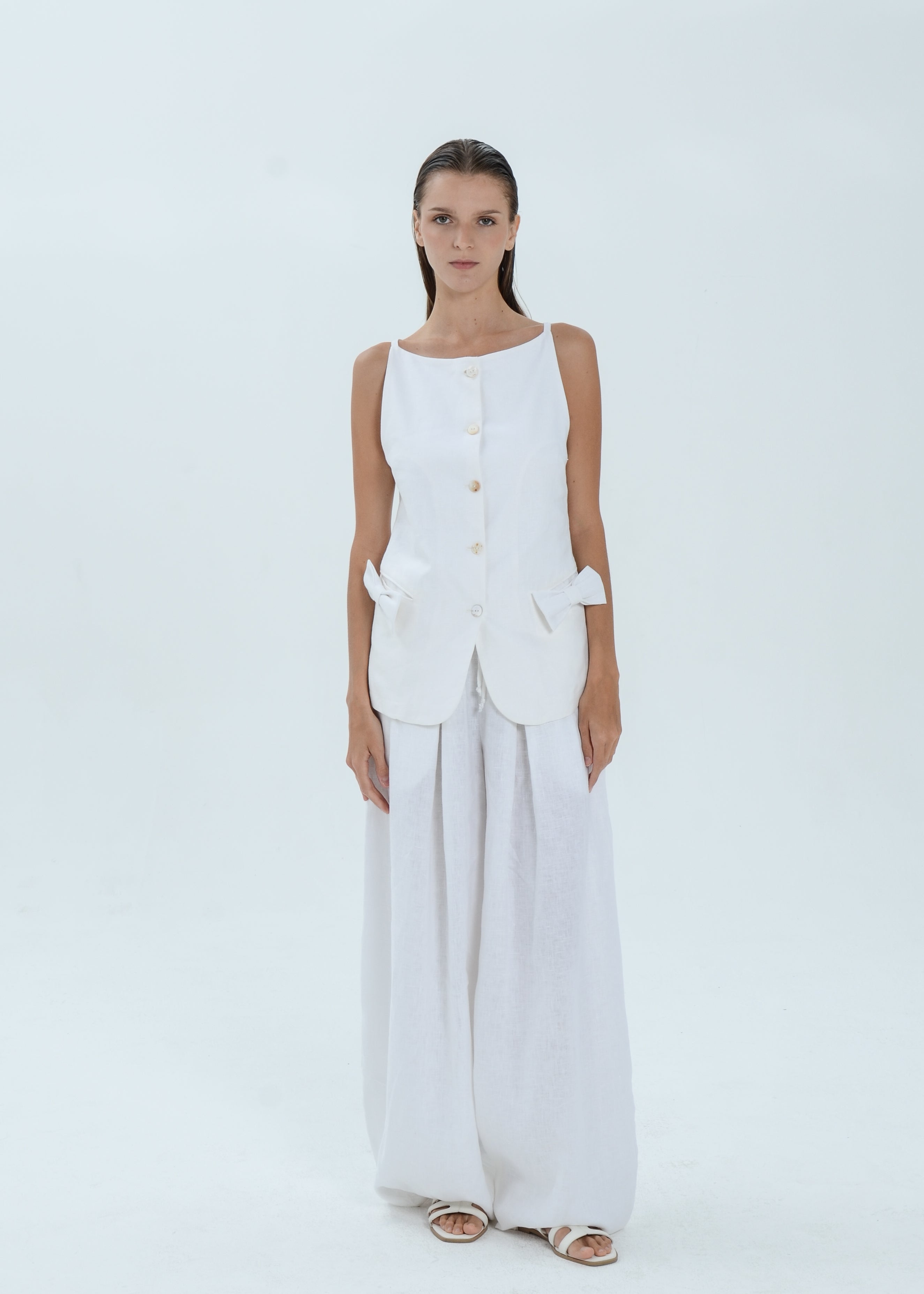 Bella Linen Top - Ribbon Pocket Vest