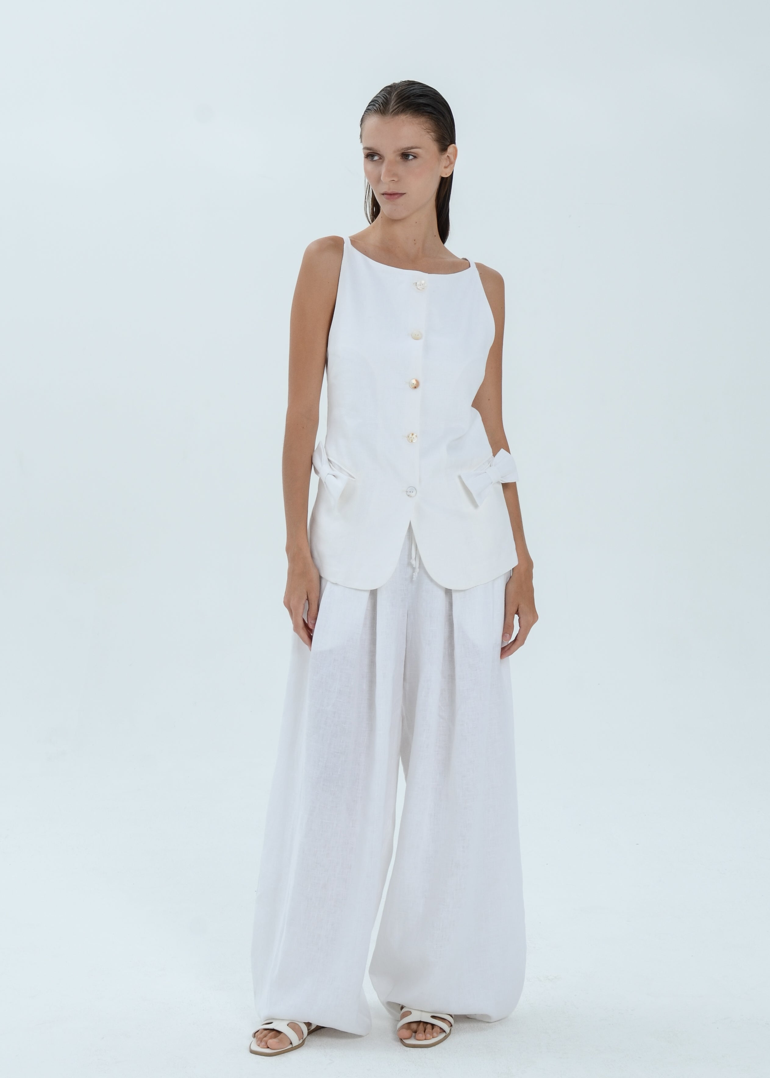 Bella Linen Top - Ribbon Pocket Vest