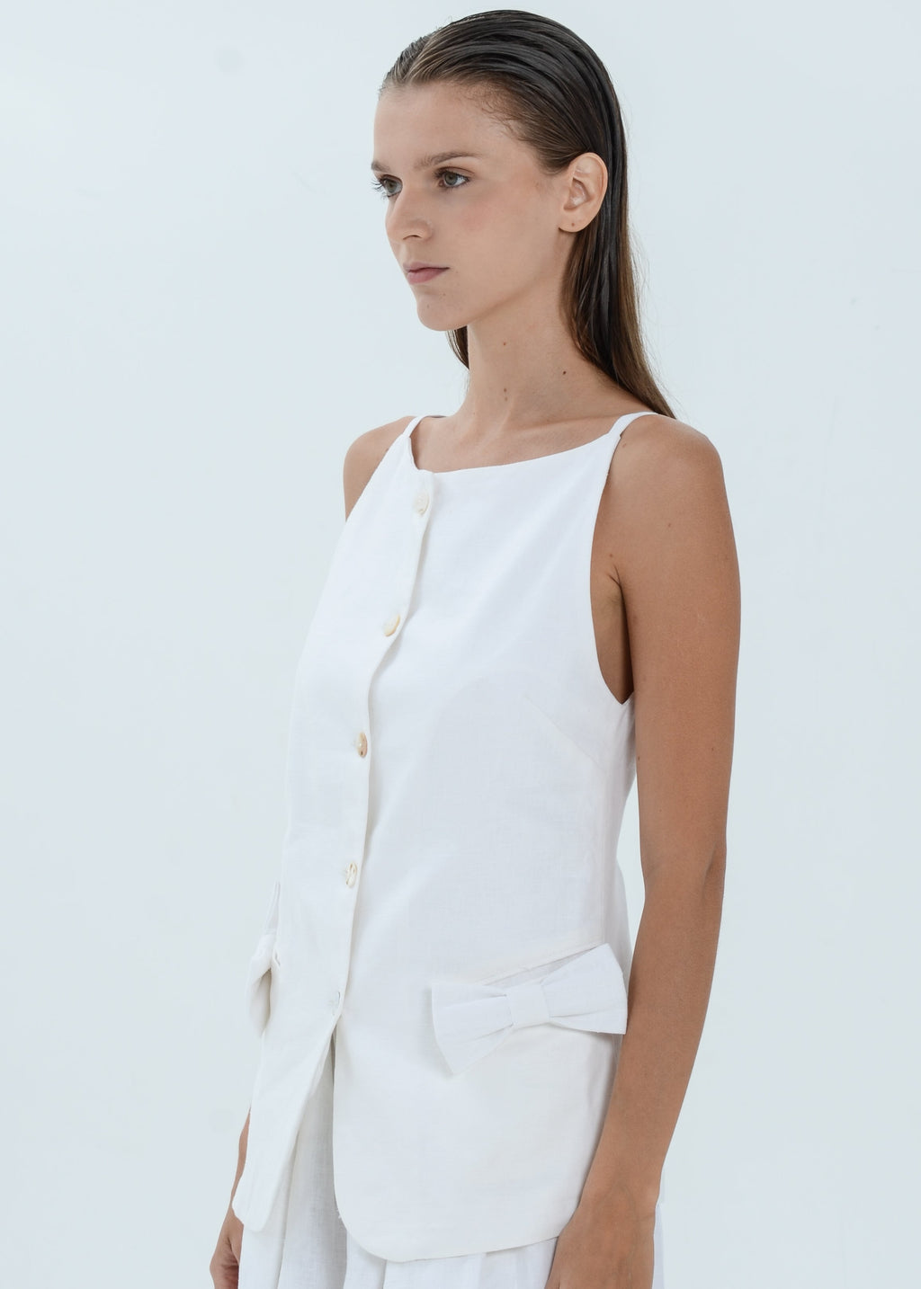 Bella Linen Top - Ribbon Pocket Vest