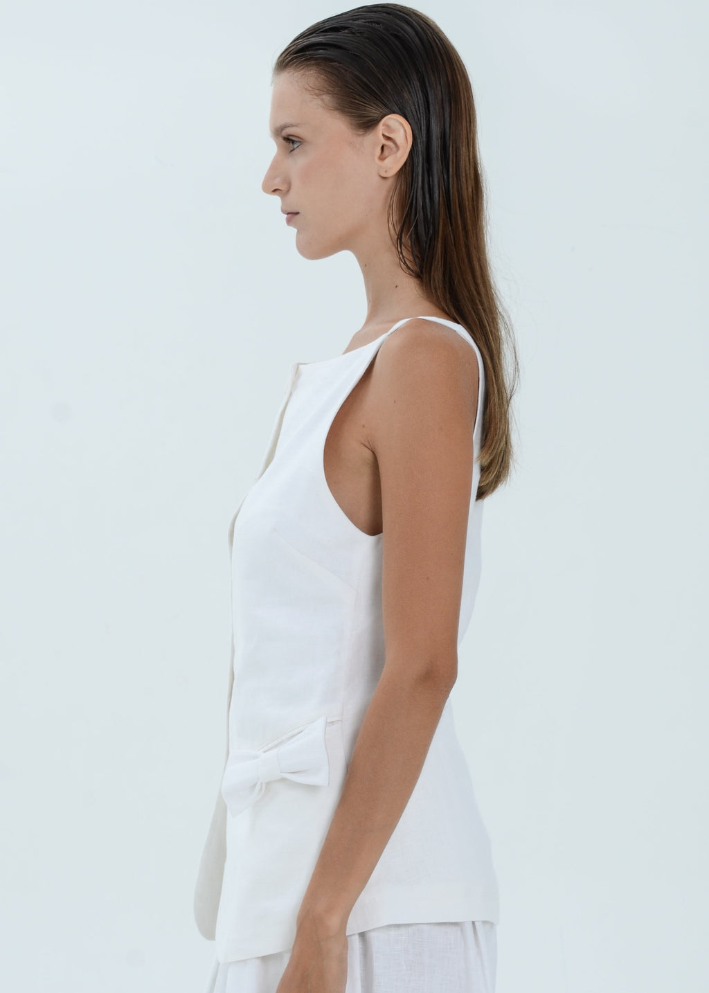Bella Linen Top - Ribbon Pocket Vest