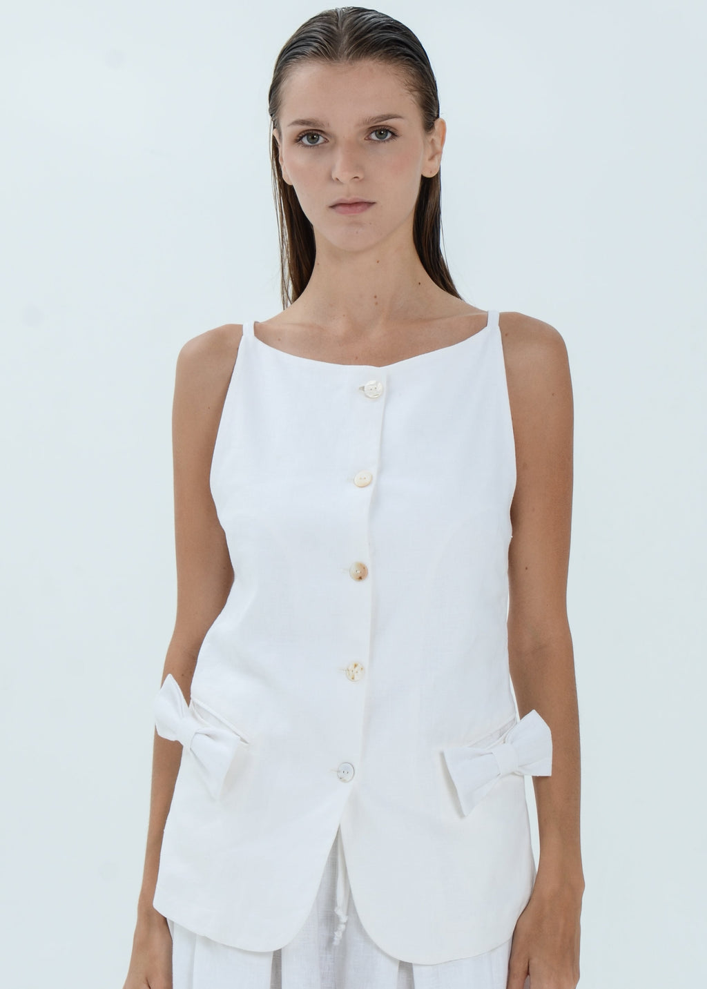 Bella Linen Top - Ribbon Pocket Vest