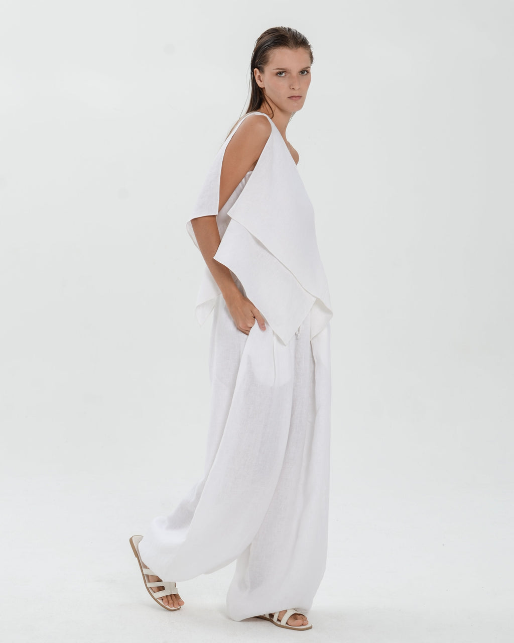 The Essence Linen Top - Layered Asymmetric Sleeveless Blouse