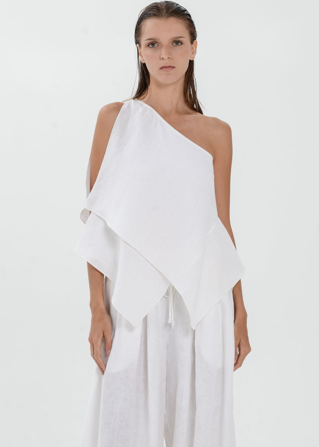 The Essence Linen Top - Layered Asymmetric Sleeveless Blouse