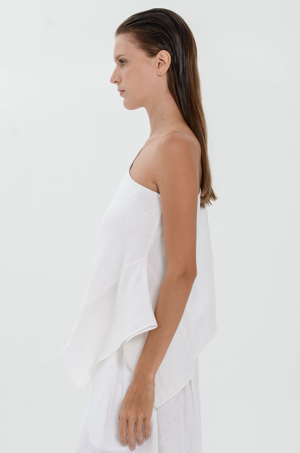 The Essence Linen Top - Layered Asymmetric Sleeveless Blouse