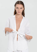 The Essence Linen Jacket - Tie Front Collared Jacket
