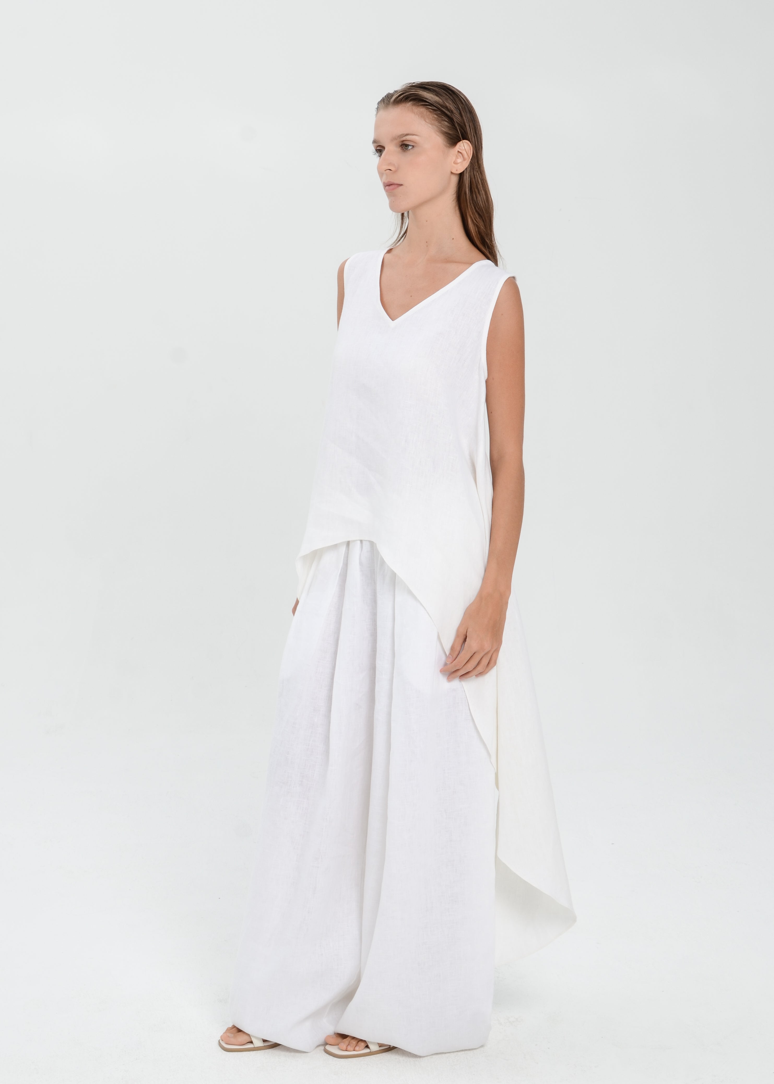 The Essence Linen Top - Hi-Low Dress Top with Split Double Layer Back