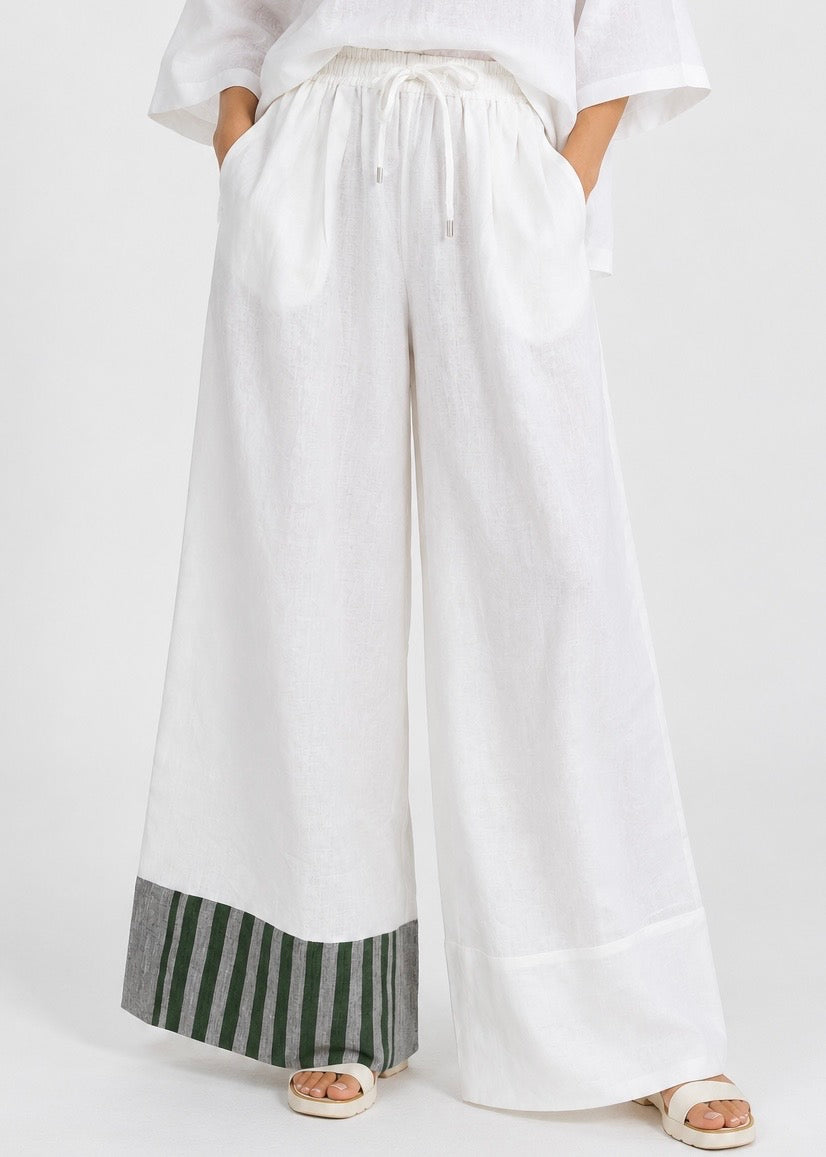 Nourah Trouser (Forest Green & Silver Stripes Accent)