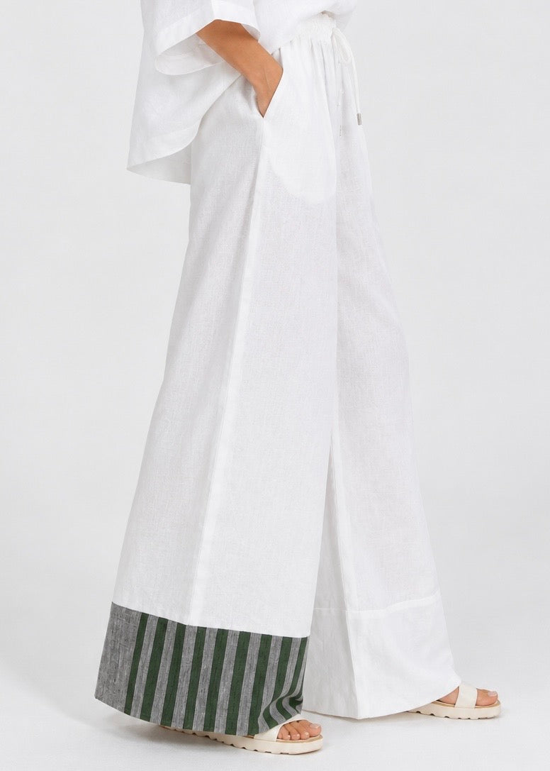 Nourah Trouser (Forest Green & Silver Stripes Accent)