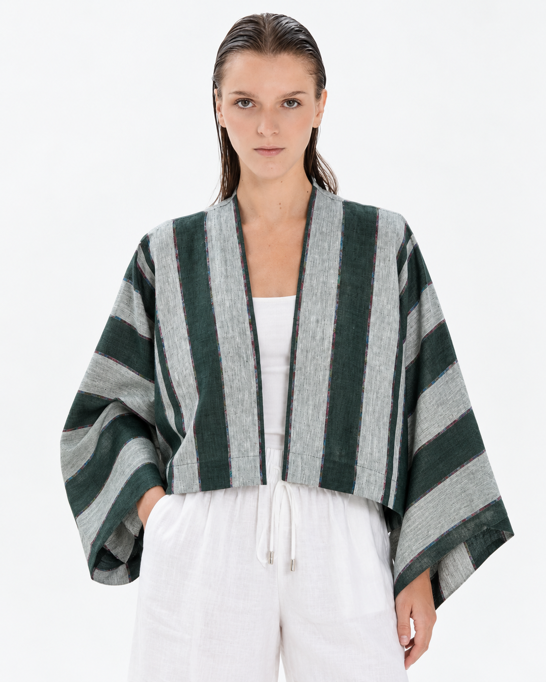 Sheera Blazer Jacket (Forest Green & Silver Stripes Accent)
